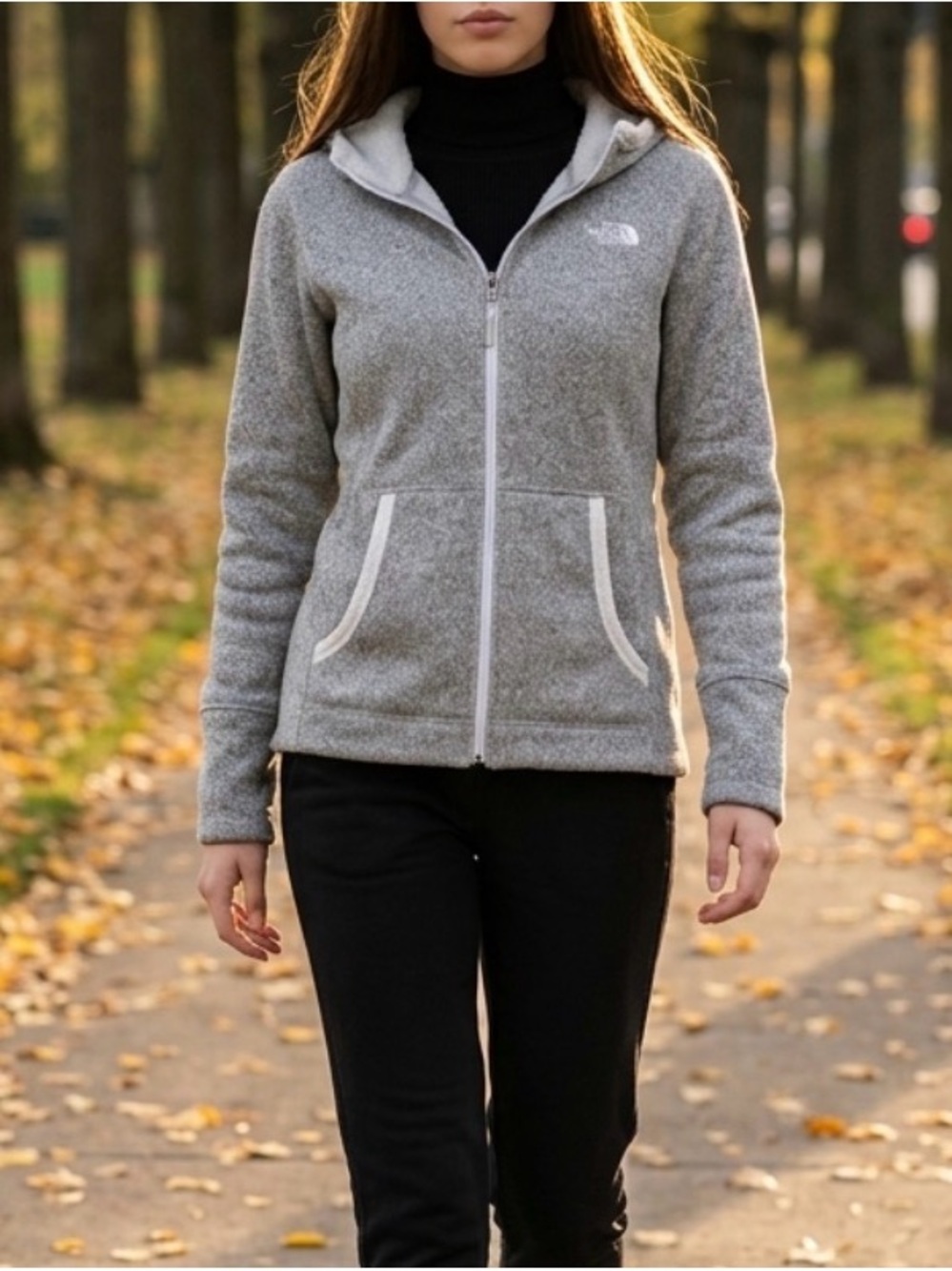The North Face White Fleece Hoodie with Black Logo Tag